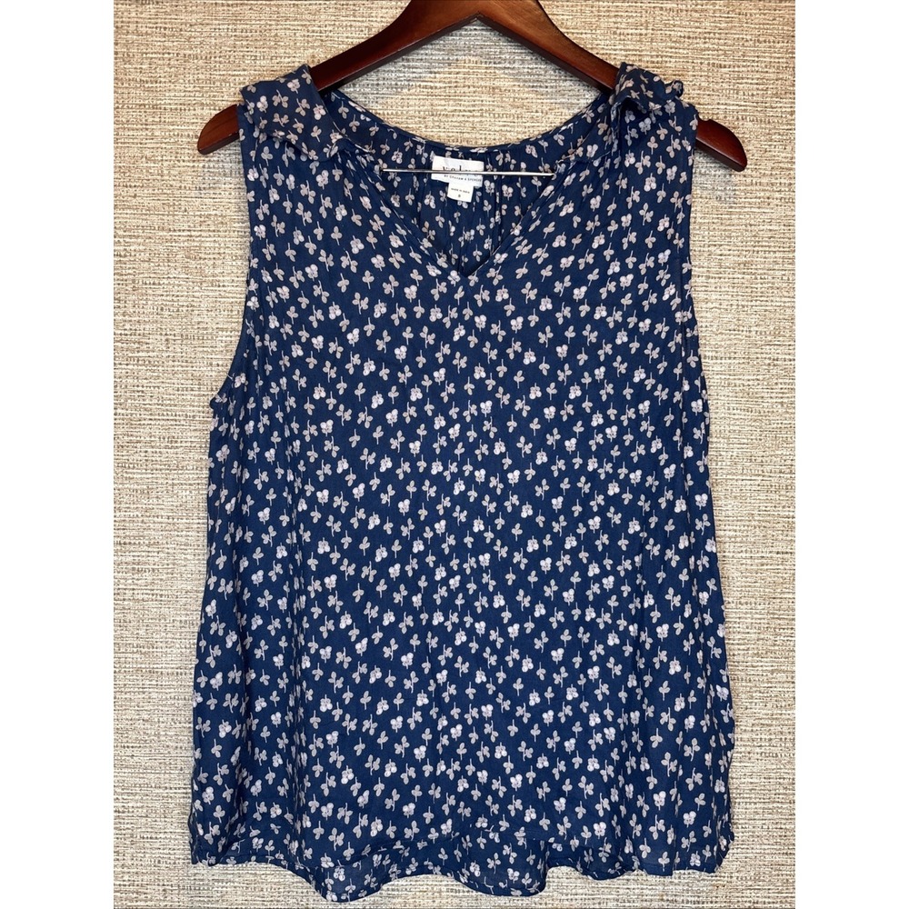Velvet By Graham Spencer Blue With White Flower Tank Top Size Small